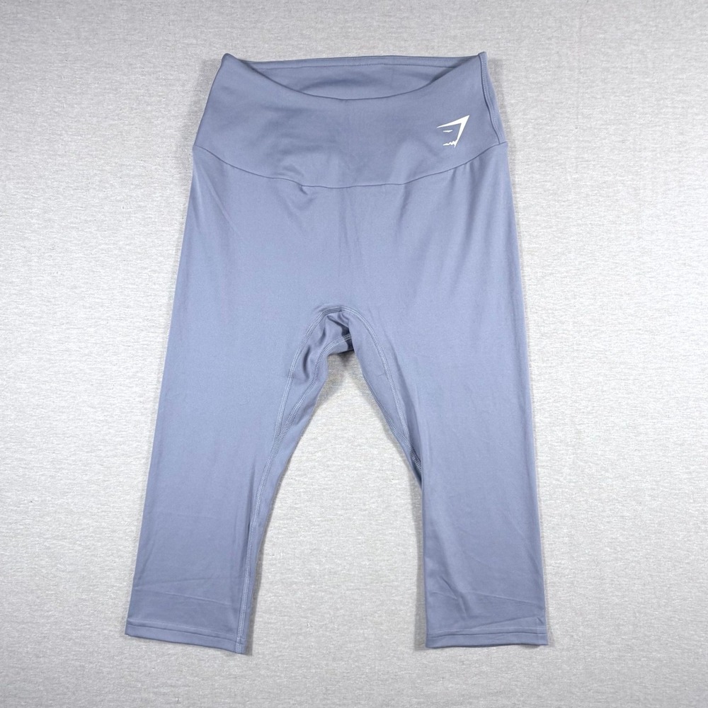 Gymshark Womens High Waisted Cropped Leggings Blue Gray Medium Gym Walk Hike